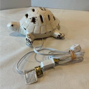 Sea Turtle Tortoise Electric Lamp Nightlight Cream Brown Distressed Nautical